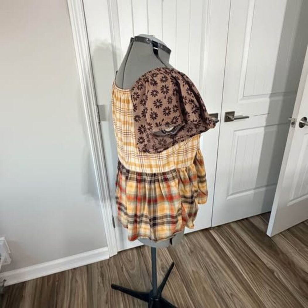 Cato 14 16W 100% Cotton Patchwork Plaid Babydoll Top 22” P-P 26” Length C7547 - Picture 2 of 5